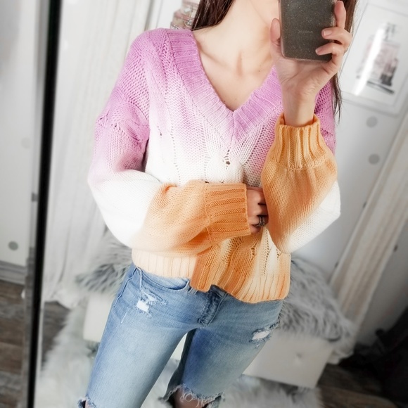 Fall Cable Knit Ombre Sweater Tie Dye Pullover Top Dolman Sweaters - Picture 7 of 10
